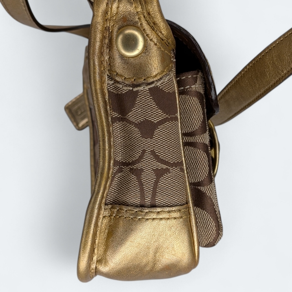 Coach Bleeker Crossbody Bag Jessie Signature Gold Tan Mini Messenger Buckle Y2K - Picture 6 of 16